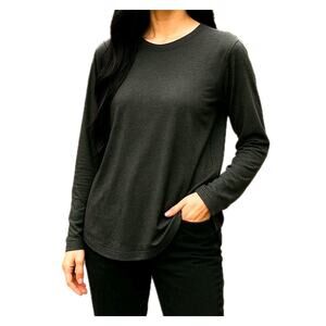 Athleta Uptempo Top Womens XL Black Heather Long Sleeve Thumbholes Curved Hem